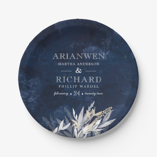 素朴な葉のギフトラベルと暗いヴィンテージリース ペーパープレート (正面)