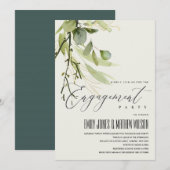 素朴な葉のグリーンフォリアージュ ウェディングエンゲージメント 招待状 (正面/裏面)