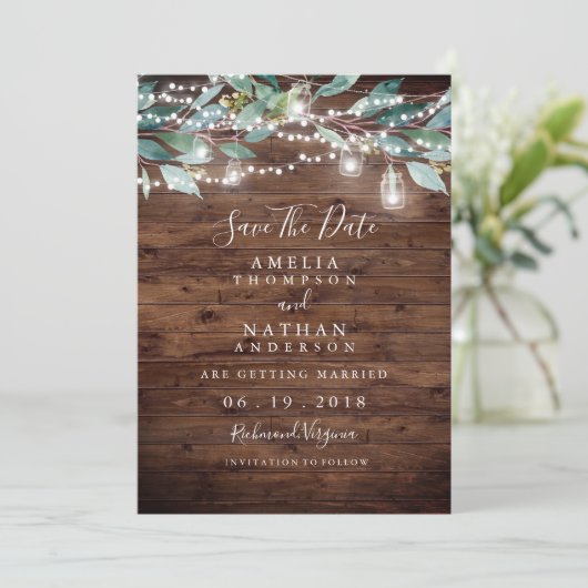 素朴な葉のストリングライトでSave The Date セーブザデート (スタンド正面)