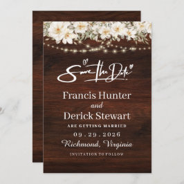 素朴な葉のストリングライト 木製 Save The Date 招待状