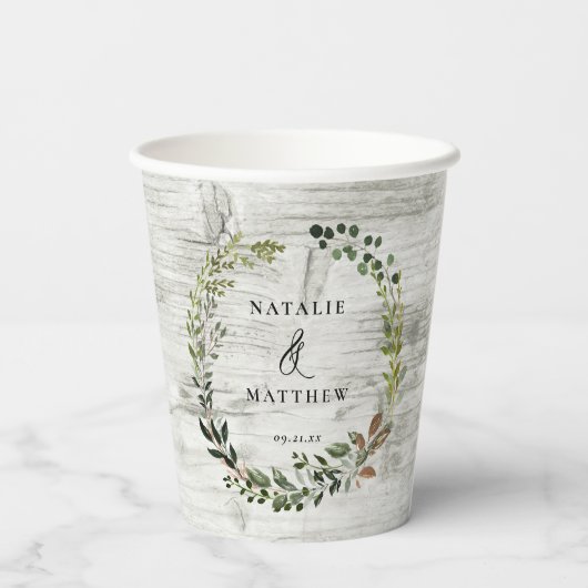 素朴な葉のリース農家のウェディングパーティパプ 紙コップ (裏面)
