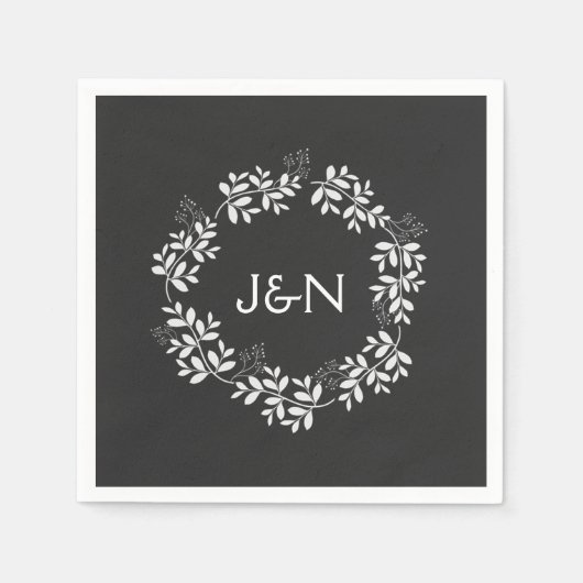 素朴な葉のリース 現代のカスタマイズされたウェディング スタンダードカクテルナプキン (正面)