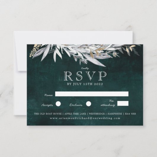 素朴な葉を持つ暗いヴィンテージリース 招待状 (正面)