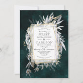 素朴な葉を持つ暗いヴィンテージリース 招待状 (正面)