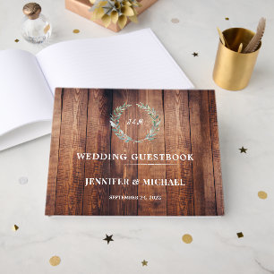 素朴な葉バンドウッドの水の色結婚の ゲストブック