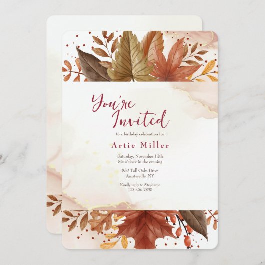 素朴な葉 招待状 (正面/裏面)