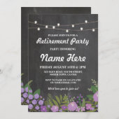 素朴な薄紫の花のチョークのヴィンテージの退職パーティー 招待状 (正面/裏面)