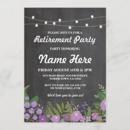 素朴な薄紫の花のチョークのヴィンテージの退職パーティー 招待状