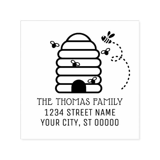 素朴な蜂の巣と飛ぶ蜂の名前 住所 セルフインキングスタンプ (デザイン)