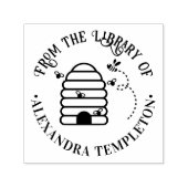 素朴な蜂の巣と飛ぶ蜂 #1 図書館の本の名前 セルフインキングスタンプ (デザイン)