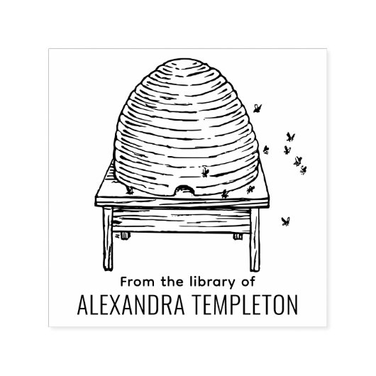 素朴な蜂の巣と飛ぶ蜂 #2 図書館の本の名前 セルフインキングスタンプ (デザイン)