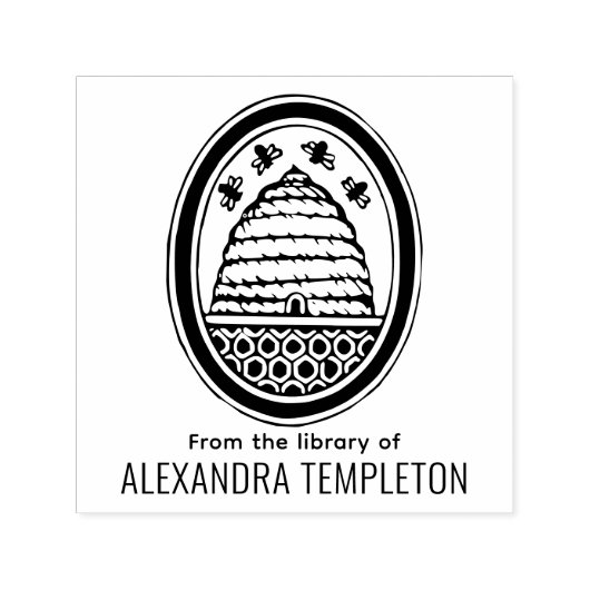 素朴な蜂の巣と飛ぶ蜂 #3 ライブラリー 本の名前 セルフインキングスタンプ (デザイン)