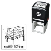 素朴な蜂の巣と飛ぶ蜂 #4 図書館の本の名前 セルフインキングスタンプ (インサイチュ)