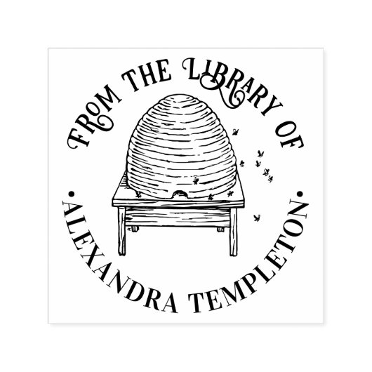 素朴な蜂の巣、飛ぶ蜂 #2 ライブラリーの本の名前 セルフインキングスタンプ (デザイン)