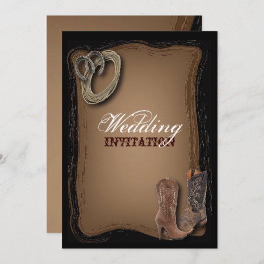 素朴な西欧諸国のカウボーイの結婚式 招待状 (正面/裏面)