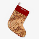 素朴な西欧諸国の革騎手の馬 スモールクリスマスストッキング (正面 (吊り時))