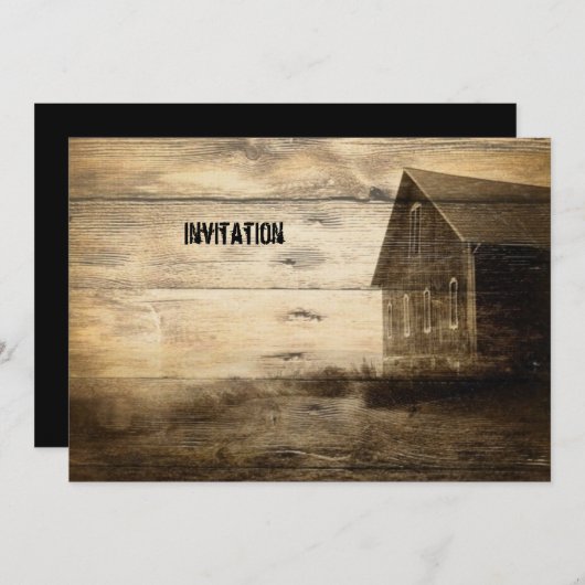 素朴な西洋の古い納屋の農家のような小屋 招待状 (正面/裏面)