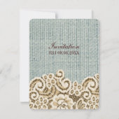 素朴な西洋風のカントリー調のベージュのレースと麻の結婚式 招待状 (正面)