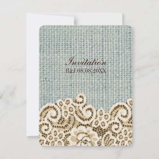 素朴な西洋風のカントリー調のベージュのレースと麻の結婚式 招待状 (正面)
