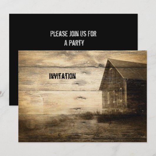 素朴な西洋風の古い納屋の農家のような小屋 招待状 (正面/裏面)
