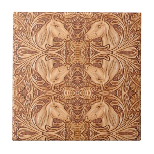 素朴な西部のカントリーレザー馬術馬 タイル (正面)