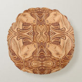 素朴な西部のカントリーレザー馬術馬 ラウンドクッション (正面)