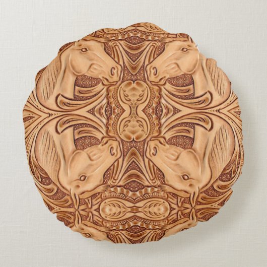 素朴な西部のカントリーレザー馬術馬 ラウンドクッション (裏面)