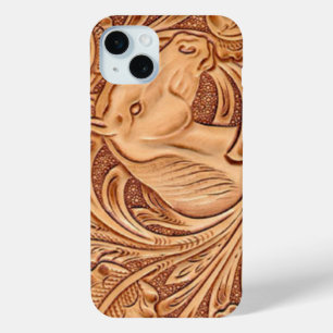 素朴な西部のカントリーレザー馬術馬 iPhone 15 MINIケース