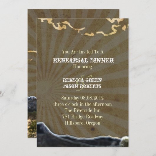 素朴な西部のサボテンの結婚式のリハーサルの夕食 招待状 (正面/裏面)