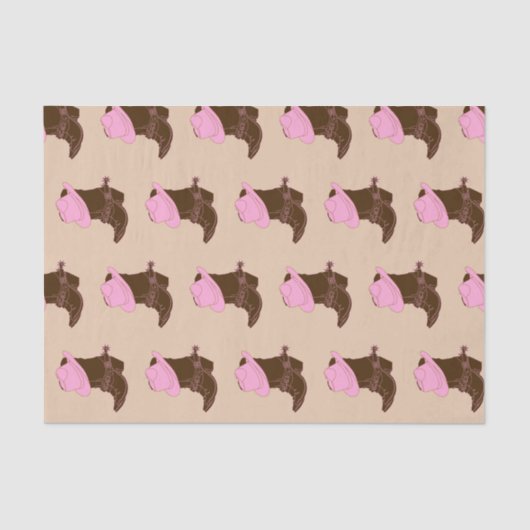 素朴な西部の女性のカーボーイのブーツ及びピンクの帽子 薄葉紙 (正面)