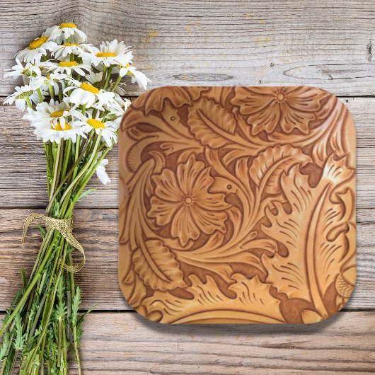 素朴な西部の田舎のカウボーイ工具革 ペーパープレート