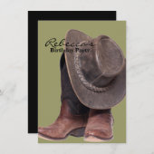 素朴な西部の田舎のロデオカウボーイのブーツ 招待状 (正面/裏面)