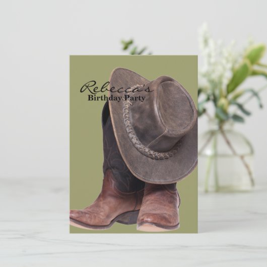 素朴な西部の田舎のロデオカウボーイのブーツ 招待状 (スタンド正面)