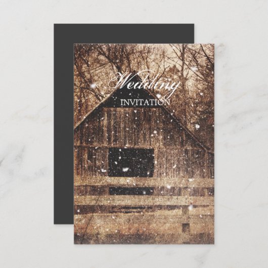 素朴な西部の田舎の冬の結婚納屋 招待状 (正面/裏面)