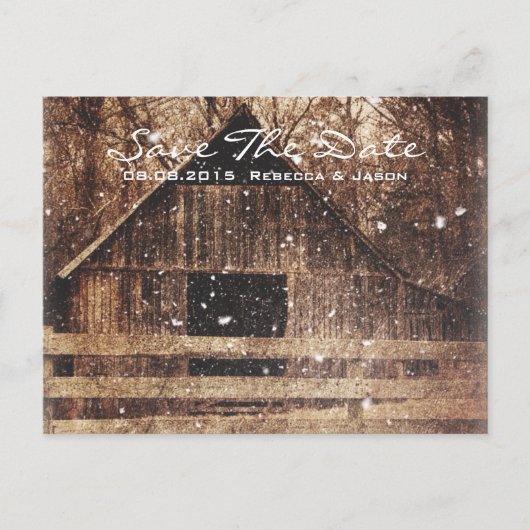 素朴な西部の田舎の冬の結婚納屋 案内ポストカード (正面)