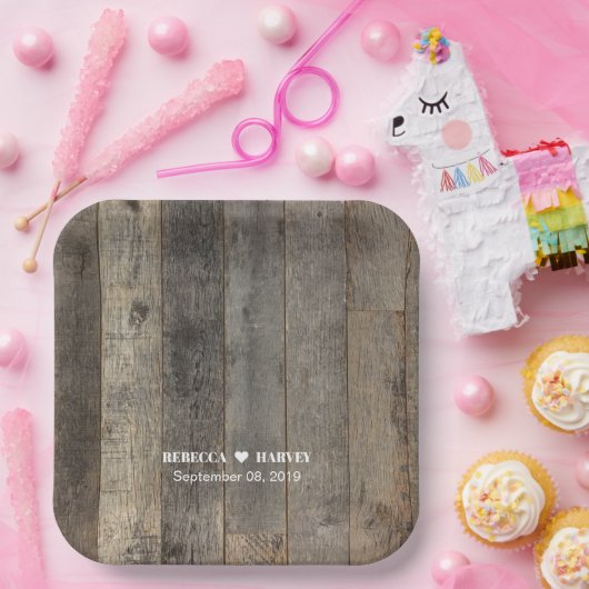 素朴な西部の田舎の木結婚木造の納屋 ペーパープレート (パーティー)