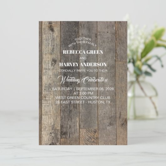 素朴な西部の田舎の木結婚木造の納屋 招待状 (スタンド正面)