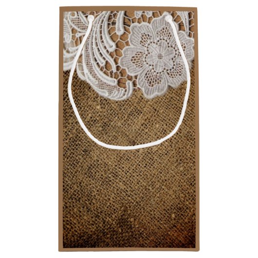 素朴な西部の田舎の結婚式のラップとレース スモールペーパーバッグ (裏面)