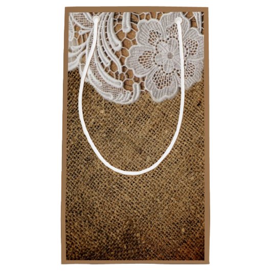 素朴な西部の田舎の結婚式のラップとレース スモールペーパーバッグ (正面)