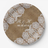 素朴な西部の田舎の結婚式のラップとレース ペーパープレート (正面)