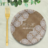 素朴な西部の田舎の結婚式のラップとレース ペーパープレート