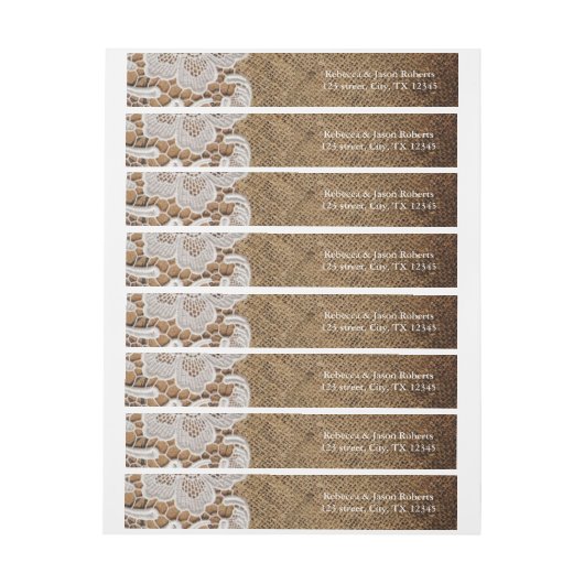 素朴な西部の田舎の結婚式のラップとレース ラップアラウンド宛名ラベル (シート)