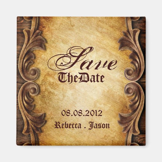 素朴な西部の田舎の結婚式の日付を保存 マグネット (正面)