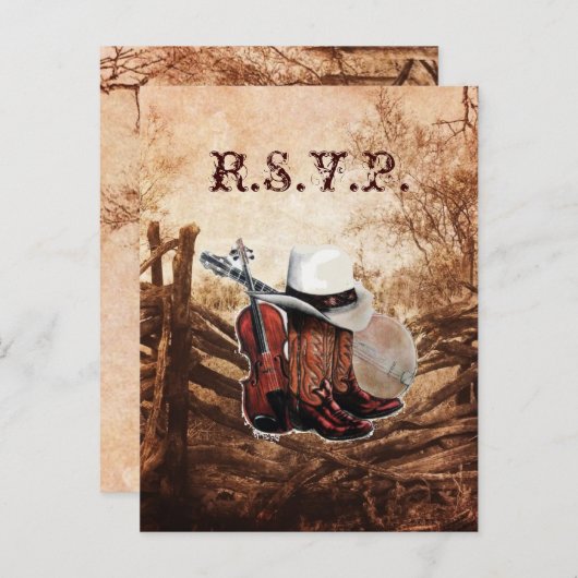 素朴な西部の田舎の農場の応答結婚RSVP インビテーションポストカード (正面/裏面)