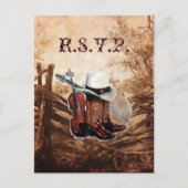 素朴な西部の田舎の農場の応答結婚RSVP インビテーションポストカード (正面)