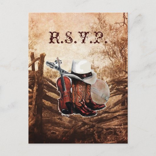素朴な西部の田舎の農場の応答結婚RSVP インビテーションポストカード (正面)