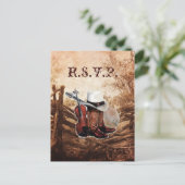 素朴な西部の田舎の農場の応答結婚RSVP インビテーションポストカード (スタンド正面)