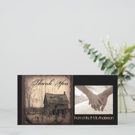 素朴な西部の田舎の農場結婚納屋 サンキューカード (スタンド正面)