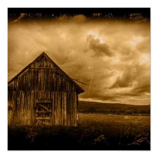 素朴な西部の田舎の農家の古い倉庫 ポスター (正面)