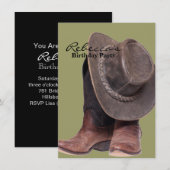 素朴な西部カントリーのロデオコウボー靴 招待状 (正面/裏面)